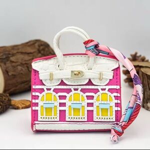 White & Pink Mini Bag Charm with Yellow Window Details